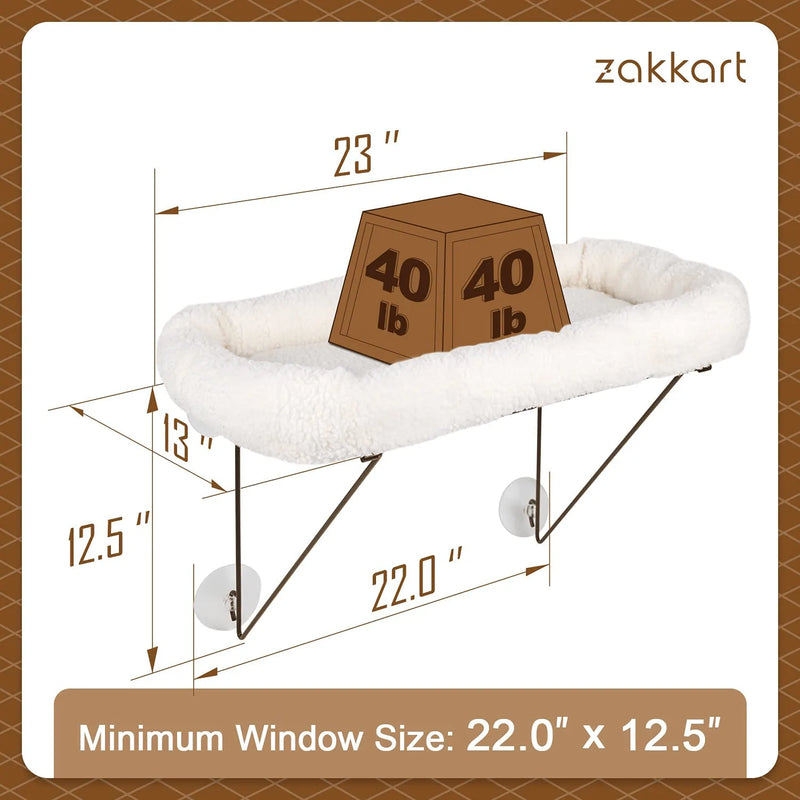 Zakkart Cat Window Perch for Indoor Cats - 100% Metal Supported from below - Comes with Tailored Spacious Pet Bed - Cat Window Hammock for Large Cats & Kittens - for Sunbathing, Napping & Overlooking Animals & Pet Supplies > Pet Supplies > Cat Supplies > Cat Beds Zakkart   