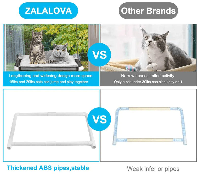 ZALALOVA Cat Window Perch, Cat Hammock Window Seat W/Free Fleece Blanket 2021 Latest Screw Suction Cups Extra Large Sturdy Cat Bed Cat Resting Seat Holds Two Large Cats Indoors Outdoors
