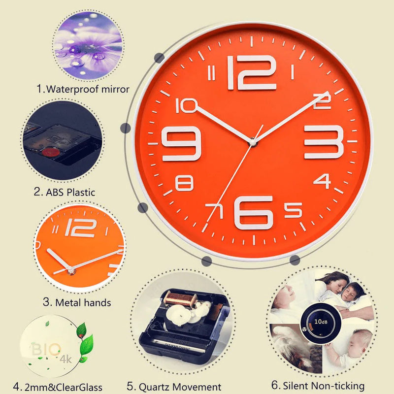 Zaoniy Non-Ticking Silent Quartz Wall Clock with Big 3D Number Modern Design Quiet Sweep Movement Indoor Decorative for Living Room Kitchen Wall Clocks Battery Operated 10-Inch (Orange) Home & Garden > Decor > Clocks > Wall Clocks Zaoniy   