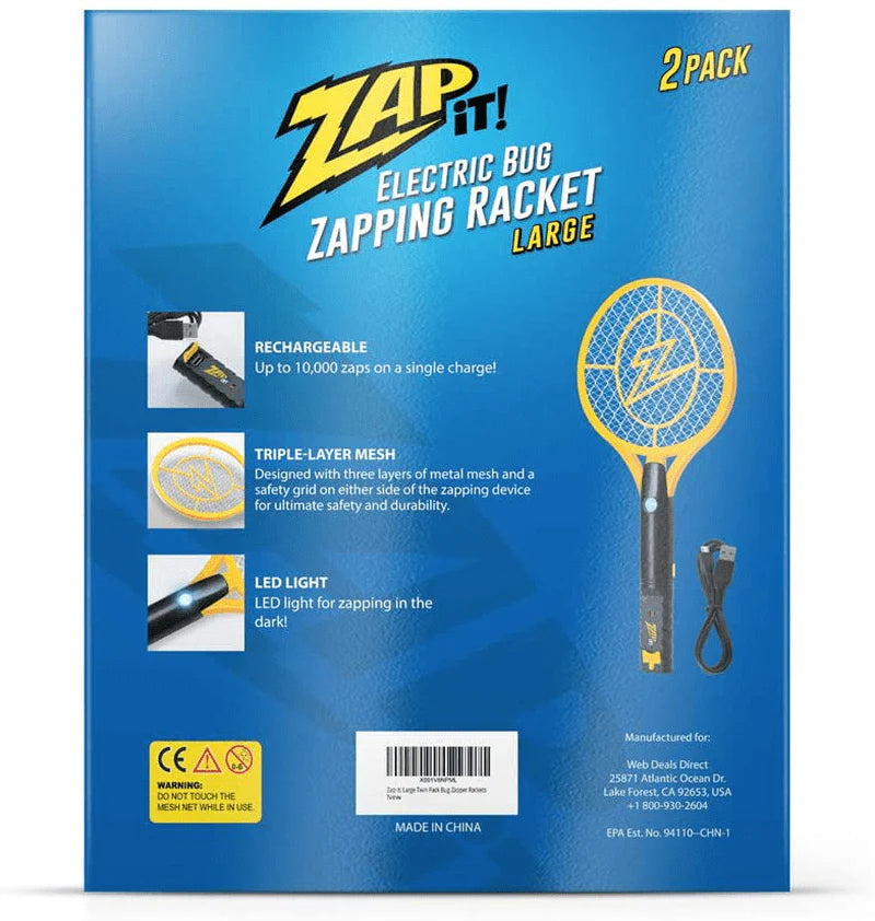 ZAP IT! Bug Zapper Rechargeable Bug Zapper Racket, 4,000 Volt, USB Charging Cable, 2 Pack Sporting Goods > Outdoor Recreation > Camping & Hiking > Mosquito Nets & Insect Screens ZAP IT!   