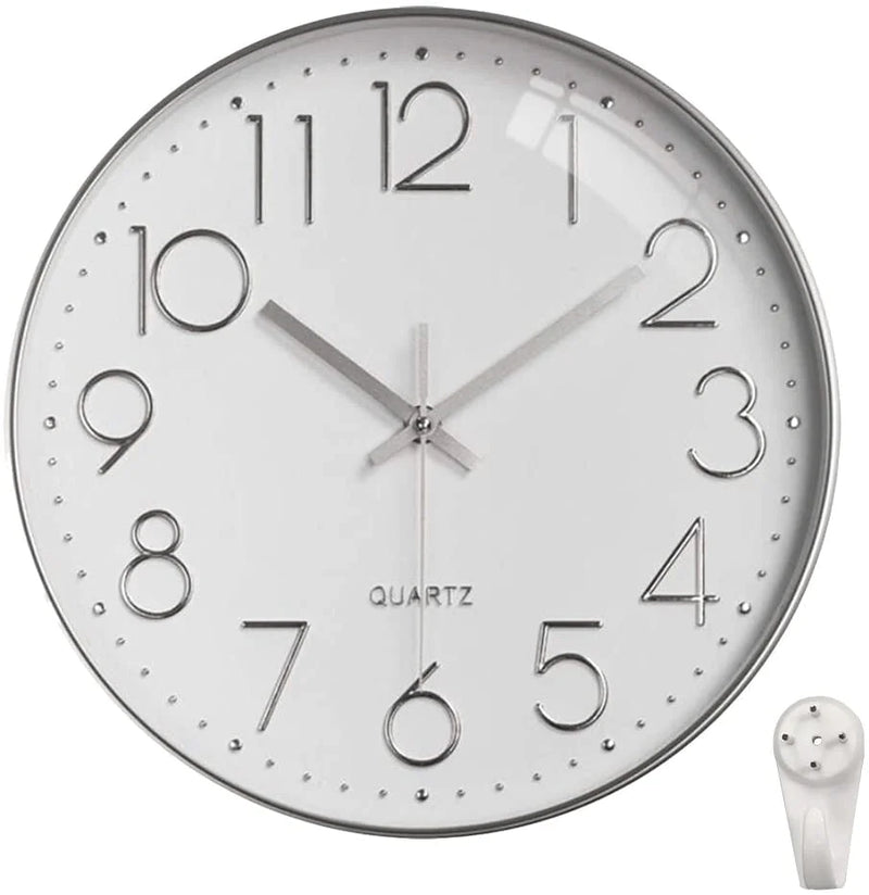 Zaptex Wall Clock 12 Inch Silent Non Ticking Wall Clocks, Modern Simple Style Round Quartz Wall Clock for Living Room Decor, Office, School, Kitchen, Bedroom, 3D Numbers Display Easy to Read Home & Garden > Decor > Clocks > Wall Clocks Zaptex White-silver  