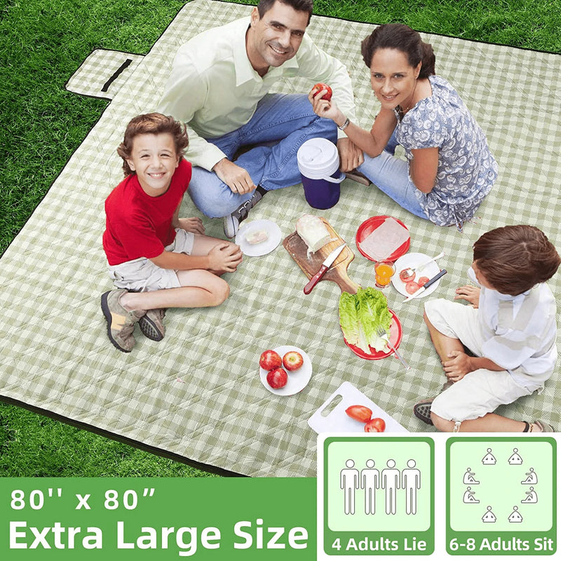 ZAZE Extra Large Picnic Outdoor Blanket, 80''x80'' Waterproof Foldable Blankets Gingham Picnic Mat for Beach, Camping on Grass Picnic Blankets (Green and White) Home & Garden > Lawn & Garden > Outdoor Living > Outdoor Blankets > Picnic Blankets ZAZE   