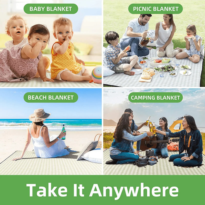 ZAZE Extra Large Picnic Outdoor Blanket, 80''x80'' Waterproof Foldable Blankets Gingham Picnic Mat for Beach, Camping on Grass Picnic Blankets (Green and White) Home & Garden > Lawn & Garden > Outdoor Living > Outdoor Blankets > Picnic Blankets ZAZE   