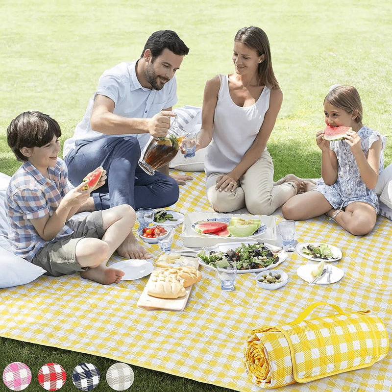 ZAZE Extra Large Picnic Outdoor Blanket, 80''x80'' Waterproof Foldable Blankets Gingham Picnic Mat for Beach, Camping on Grass Picnic Blankets (Green and White) Home & Garden > Lawn & Garden > Outdoor Living > Outdoor Blankets > Picnic Blankets ZAZE Yellow and White  