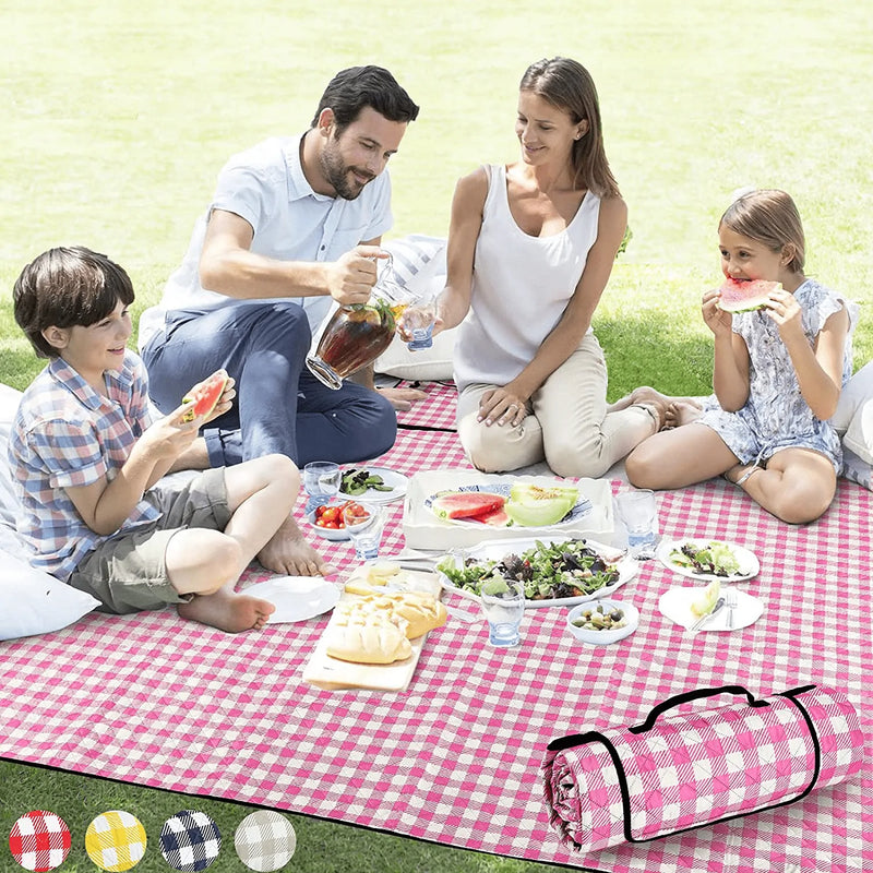 ZAZE Extra Large Picnic Outdoor Blanket, 80''x80'' Waterproof Foldable Blankets Gingham Picnic Mat for Beach, Camping on Grass Picnic Blankets (Green and White) Home & Garden > Lawn & Garden > Outdoor Living > Outdoor Blankets > Picnic Blankets ZAZE Pink and White  