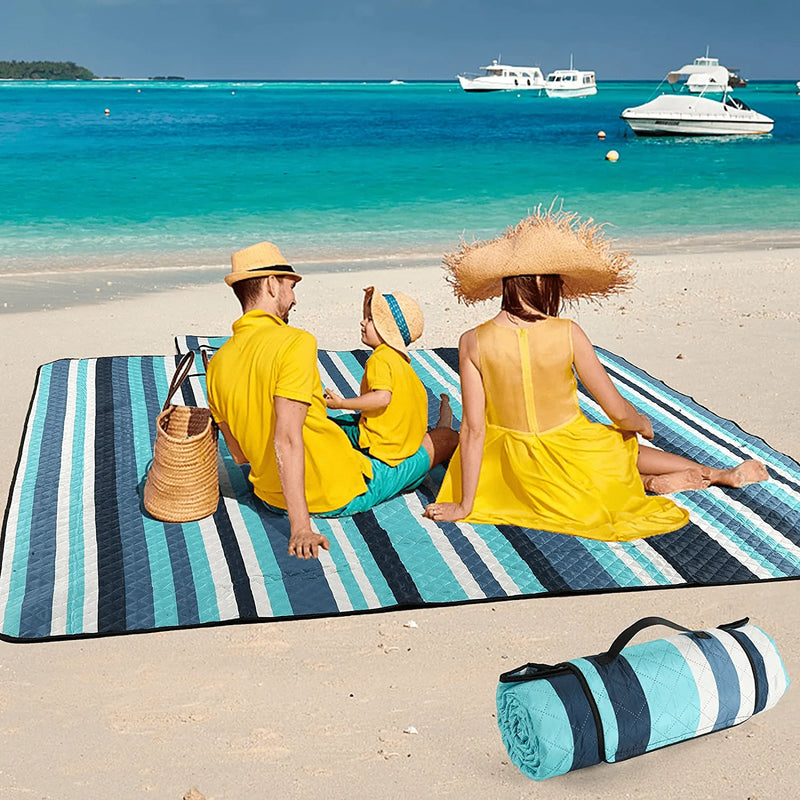 ZAZE Picnic Blankets Beach Blanket, 80''x80'' Extra Large Thick 3-Layers, Sandproof Machine Washable Waterproof Foldable Oversized XL Outdoor Mat, for Camping, Park, Travel, Grass(Blue White Stripe) Home & Garden > Lawn & Garden > Outdoor Living > Outdoor Blankets > Picnic Blankets ZAZE Blue and White Stripe  