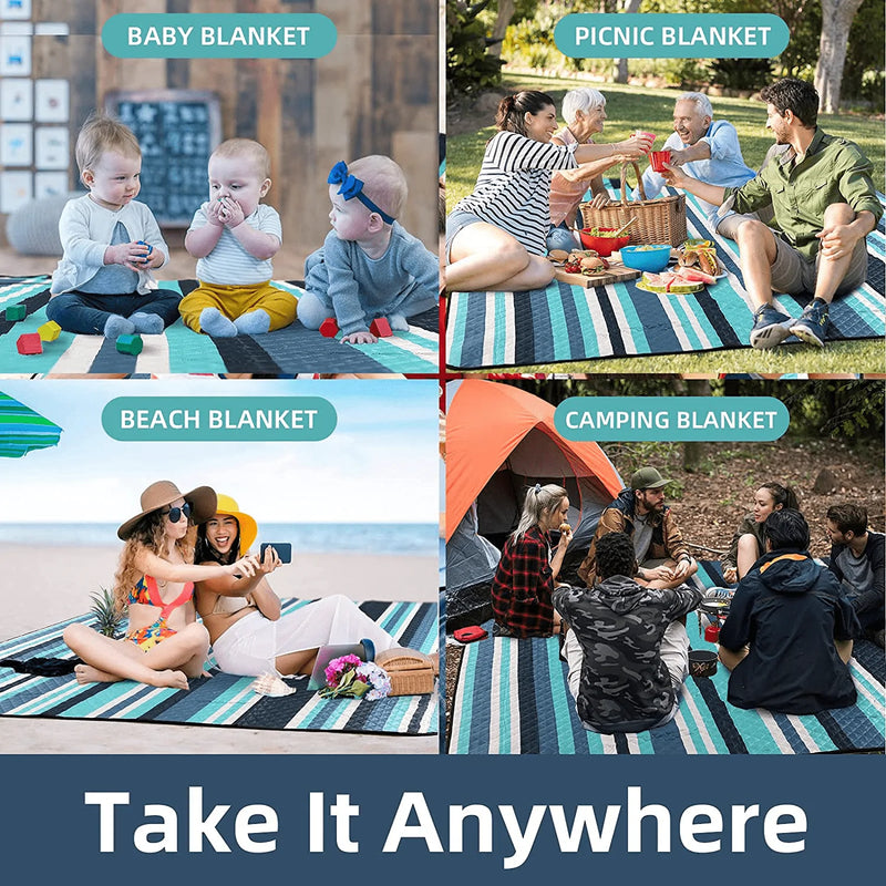 ZAZE Picnic Blankets Beach Blanket, 80''x80'' Extra Large Thick 3-Layers, Sandproof Machine Washable Waterproof Foldable Oversized XL Outdoor Mat, for Camping, Park, Travel, Grass(Blue White Stripe) Home & Garden > Lawn & Garden > Outdoor Living > Outdoor Blankets > Picnic Blankets ZAZE   