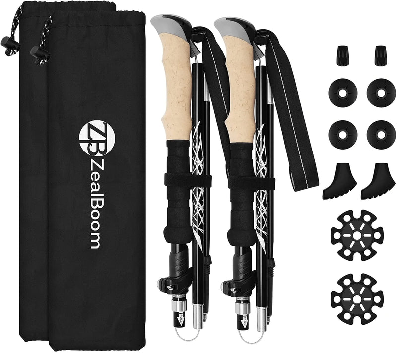 Zealboom Trekking Hiking Poles - 2Pcs, Lightweight Walking Sticks Foldable Aluminum 7075 with Adjustable Quick Flip-Lock for Mountaineering, Camping, Backpacking Sporting Goods > Outdoor Recreation > Camping & Hiking > Hiking Poles ZealBoom   