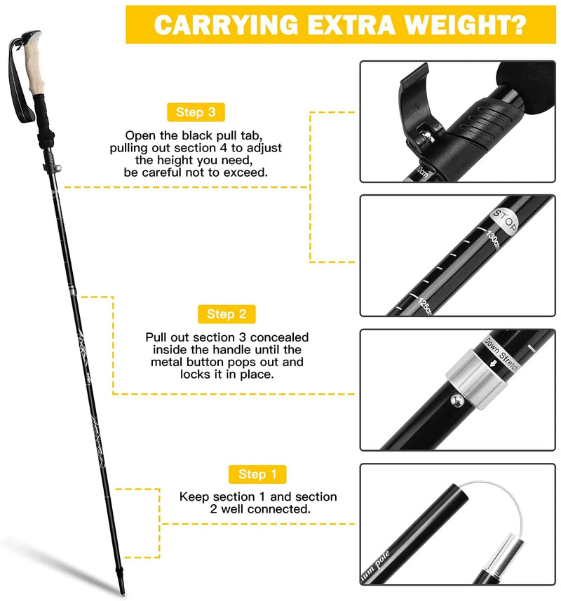 Zealboom Trekking Hiking Poles - 2Pcs, Lightweight Walking Sticks Foldable Aluminum 7075 with Adjustable Quick Flip-Lock for Mountaineering, Camping, Backpacking Sporting Goods > Outdoor Recreation > Camping & Hiking > Hiking Poles ZealBoom   
