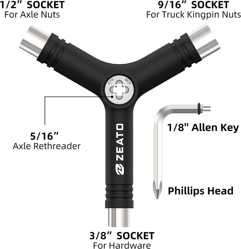 Zeato All-In-One Skate Tools Multi-Function Portable Skateboard T Tool Accessory with T-Type Allen Key and L-Type Phillips Head Wrench Screwdriver Sporting Goods > Outdoor Recreation > Winter Sports & Activities Zeato   