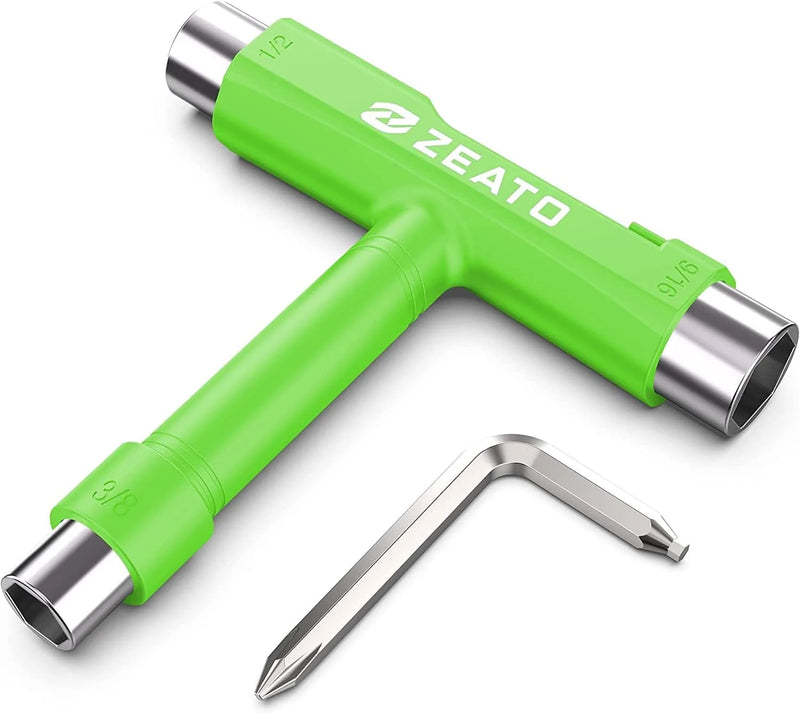Zeato All-In-One Skate Tools Multi-Function Portable Skateboard T Tool Accessory with T-Type Allen Key and L-Type Phillips Head Wrench Screwdriver Sporting Goods > Outdoor Recreation > Winter Sports & Activities Zeato Green  