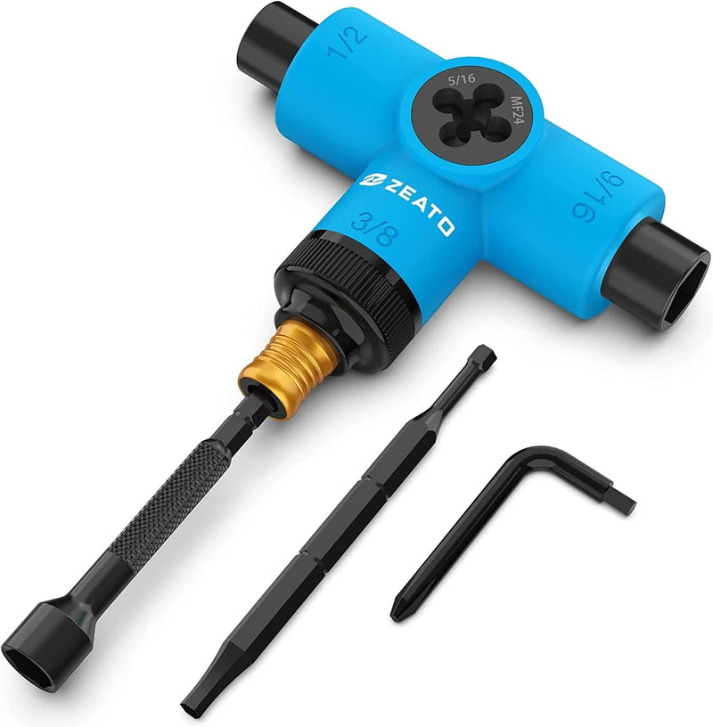 Zeato All-In-One Skate Tools Multi-Function Portable Skateboard T Tool Accessory with T-Type Allen Key and L-Type Phillips Head Wrench Screwdriver Sporting Goods > Outdoor Recreation > Winter Sports & Activities Zeato Ze-Blue & Black  