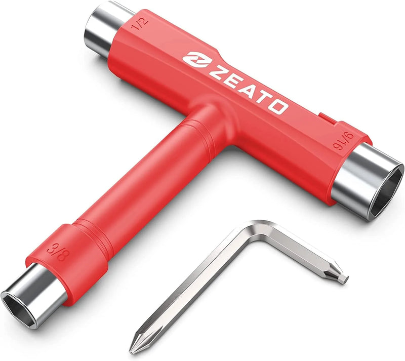Zeato All-In-One Skate Tools Multi-Function Portable Skateboard T Tool Accessory with T-Type Allen Key and L-Type Phillips Head Wrench Screwdriver Sporting Goods > Outdoor Recreation > Winter Sports & Activities Zeato Red  