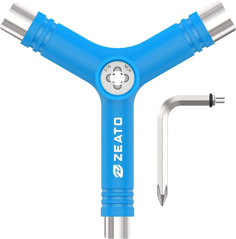 Zeato All-In-One Skate Tools Multi-Function Portable Skateboard T Tool Accessory with T-Type Allen Key and L-Type Phillips Head Wrench Screwdriver Sporting Goods > Outdoor Recreation > Winter Sports & Activities Zeato Y-Blue  