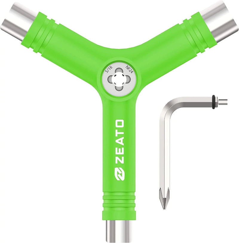 Zeato All-In-One Skate Tools Multi-Function Portable Skateboard T Tool Accessory with T-Type Allen Key and L-Type Phillips Head Wrench Screwdriver Sporting Goods > Outdoor Recreation > Winter Sports & Activities Zeato Y-Green  