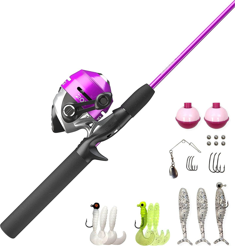 Zebco 202 Spincast Reel and Fishing Rod Combo, 5-Foot 6-Inch 2-Piece Fishing Pole, Size 30 Reel, Right-Hand Retrieve, Pre-Spooled with 10-Pound Zebco Line Sporting Goods > Outdoor Recreation > Fishing > Fishing Rods Zebco Pink - With 27pc Tackle  