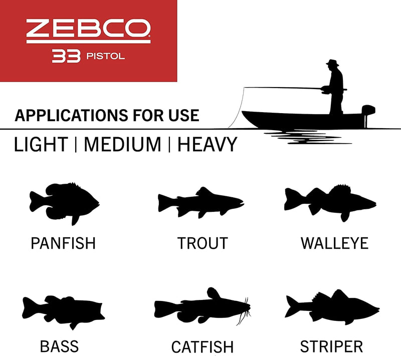 Zebco 33 Pistol Spincast Reel and 2-Piece Fishing Rod Combo, 5.5-Foot Fiberglass Rod with Pistol-Grip EVA Handle, Quickset Anti-Reverse Fishing Reel with Bite Alert, Black
