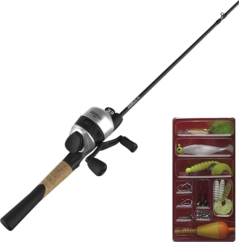 Zebco 33 Spincast Reel and 2-Piece Fishing Rod Combo, 5-Foot 6-Inch Durable Fiberglass Rod, Quickset Anti-Reverse Fishing Reel with Bite Alert Sporting Goods > Outdoor Recreation > Fishing > Fishing Rods Zebco Black - With Tackle Pack  