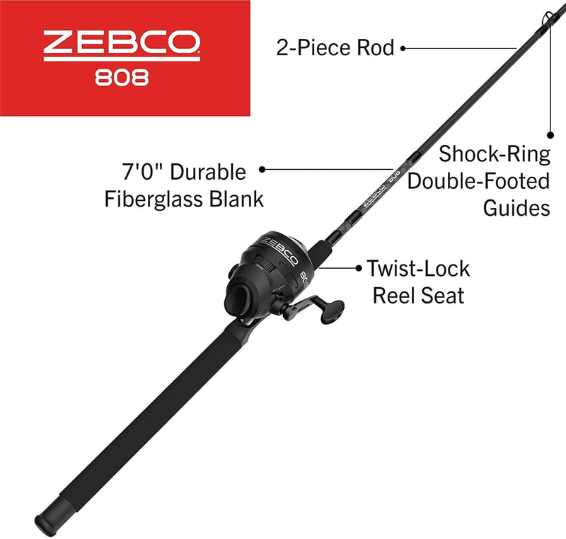 Zebco 808 Spincast Reel and Fishing Rod Combo, 7-Foot Durable Z-Glass Rod with Extended EVA Rod Handle, Quickset Anti-Reverse with Bite Alert, Pre-Spooled with 20-Pound Cajun Fishing Line, Black Sporting Goods > Outdoor Recreation > Fishing > Fishing Rods Zebco   