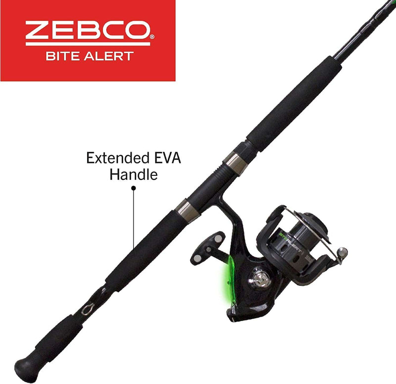 Zebco Bite Alert Spinning Reel and Fishing Rod 2-Piece Combo, Extended EVA Handle, Instant Anti-Reverse Clutch, Size 60 Reel, Sporting Goods > Outdoor Recreation > Fishing > Fishing Rods Zebco Brands   