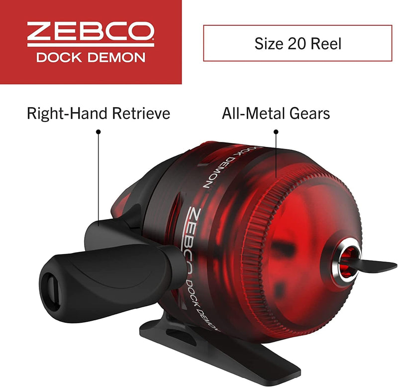 Zebco Dock Demon Spinning Reel or Spincast Reel and Fishing Rod Combo, 30-Inch Durable Fiberglass Rod, Quickset Anti-Reverse Fishing Reel