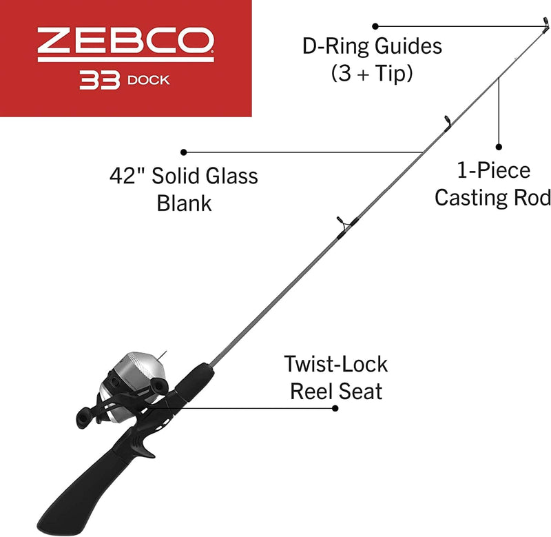 Zebco Dock Spincast Reel and Fishing Rod Combo, 42-Inch Durable Z-Glass Rod, Quickset Anti-Reverse Fishing Reel, Silver Sporting Goods > Outdoor Recreation > Fishing > Fishing Rods Zebco   