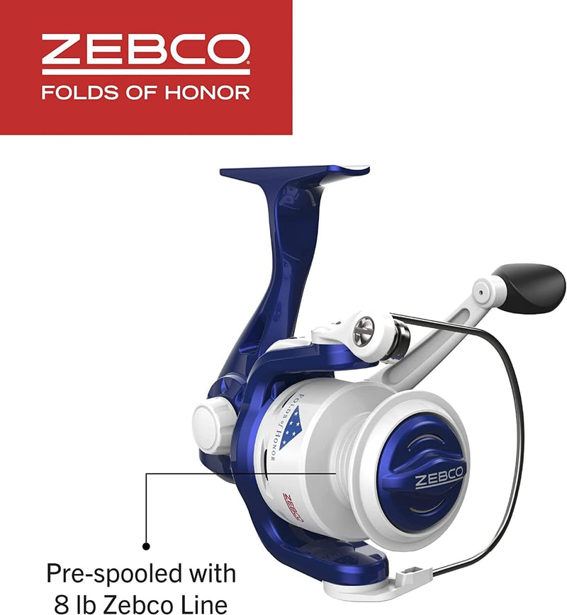 Zebco Folds of Honor Special Edition Spinning Reel and Fishing Rod Combo, 6-Foot 2-Piece Fiberglass Fishing Pole, EVA Handle, Size 20 Reel, Blue/White, 1-Dollar Donated to Folds of Honor Foundation Sporting Goods > Outdoor Recreation > Fishing > Fishing Rods Zebco   