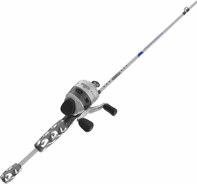 Zebco Folds of Honor Spinning Reel and 2-Piece Fishing Rod Combo Sporting Goods > Outdoor Recreation > Fishing > Fishing Rods Zebco Grey/Black  