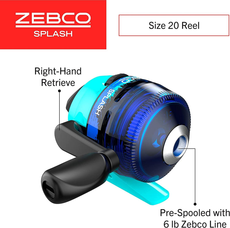 Zebco Kids Splash Jr. Spincast Reel and Fishing Rod Combo, 4-Foot 2-Piece Fishing Pole, Size 20 Reel, Right-Hand Retrieve, Pre-Spooled with 6-Pound Cajun Line, Blue Sporting Goods > Outdoor Recreation > Fishing > Fishing Rods Zebco   