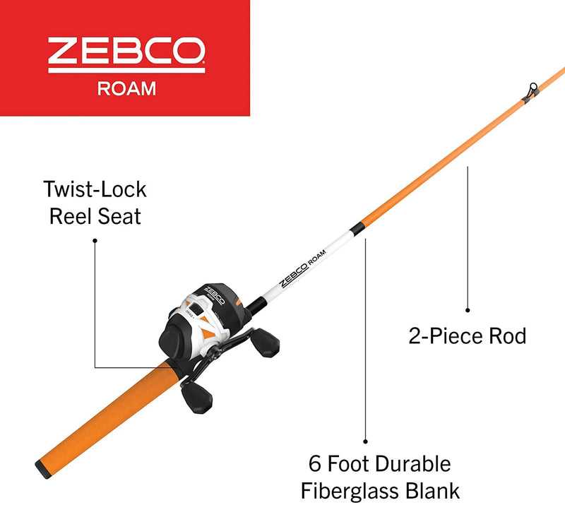 Zebco Roam Spincast Reel and 2-Piece Fishing Rod Combo, Durable 6-Foot Fiberglass Rod with ComfortGrip Handle, Instant Anti-Reverse Fishing Reel Sporting Goods > Outdoor Recreation > Fishing > Fishing Rods Zebco   