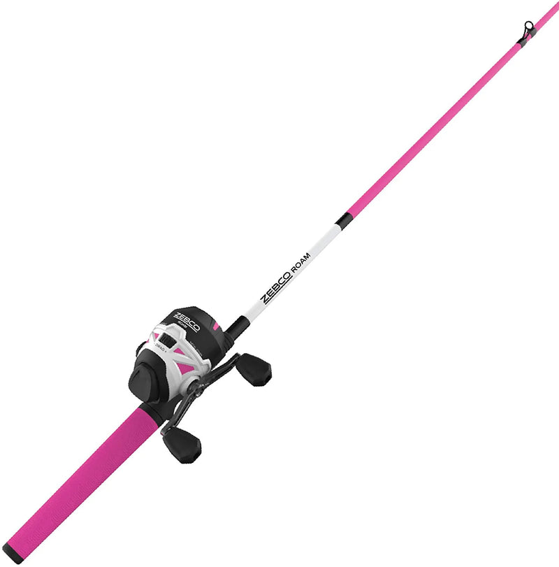 Zebco Roam Spincast Reel and 2-Piece Fishing Rod Combo, Durable 6-Foot Fiberglass Rod with ComfortGrip Handle, Instant Anti-Reverse Fishing Reel Sporting Goods > Outdoor Recreation > Fishing > Fishing Rods Zebco Pink  