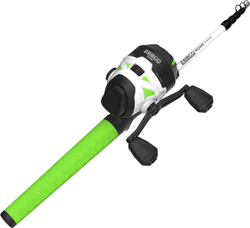 Zebco Roam Telescopic Fishing Rod and Spinning or Spincast Fishing Reel Combo, Durable 6-Foot Fiberglass Rod with Comfortgrip Handle, Pre-Spooled with Zebco Cajun Fishing Line Sporting Goods > Outdoor Recreation > Fishing > Fishing Rods Zebco Spincast Reel - Green  