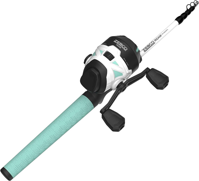 Zebco Roam Telescopic Fishing Rod and Spinning or Spincast Fishing Reel Combo, Durable 6-Foot Fiberglass Rod with Comfortgrip Handle, Pre-Spooled with Zebco Cajun Fishing Line Sporting Goods > Outdoor Recreation > Fishing > Fishing Rods Zebco Spincast Reel - Seafoam  