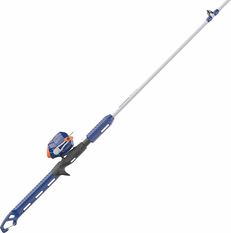 Zebco Wilder Fishing Reel and Rod Combo, 4'3" Durable Fiberglass Rod with Built-In Carabiner, Patented No-Tangle Reel, Pre-Spooled with 6-Pound Zebco Cajun Fishing Line, Blue/Orange Sporting Goods > Outdoor Recreation > Fishing > Fishing Rods Zebco Spincast Reel - 2pc Rod  