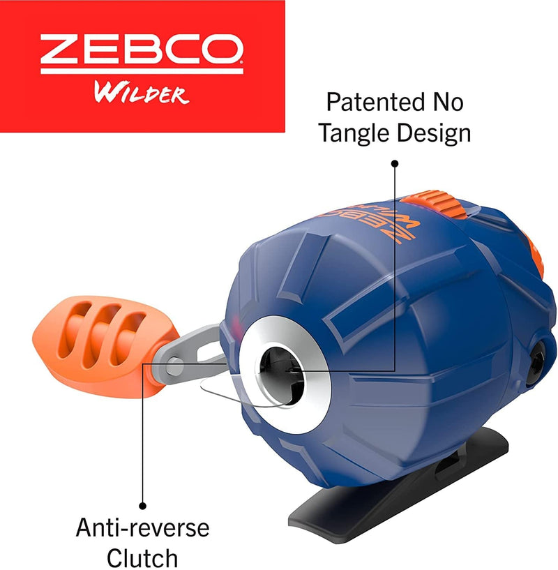 Zebco Wilder Fishing Reel and Rod Combo, 4'3" Durable Fiberglass Rod with Built-In Carabiner, Patented No-Tangle Reel, Pre-Spooled with 6-Pound Zebco Cajun Fishing Line, Blue/Orange Sporting Goods > Outdoor Recreation > Fishing > Fishing Rods Zebco   