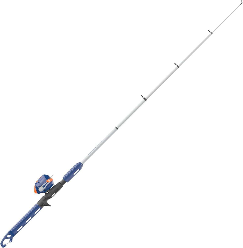 Zebco Wilder Fishing Reel and Rod Combo, 4'3" Durable Fiberglass Rod with Built-In Carabiner, Patented No-Tangle Reel, Pre-Spooled with 6-Pound Zebco Cajun Fishing Line, Blue/Orange Sporting Goods > Outdoor Recreation > Fishing > Fishing Rods Zebco Spincast Reel - Telescopic Rod  