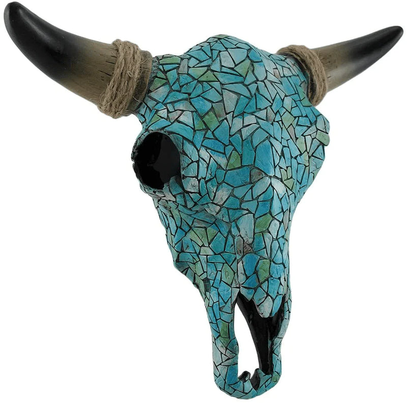 Zeckos Mosaic Turquoise Steer Skull Wall Hanging Home & Garden > Decor > Artwork > Sculptures & Statues Zeckos Default Title  