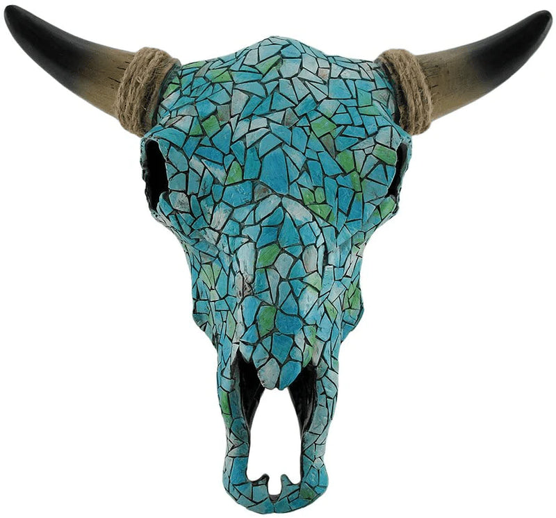 Zeckos Mosaic Turquoise Steer Skull Wall Hanging Home & Garden > Decor > Artwork > Sculptures & Statues Zeckos   