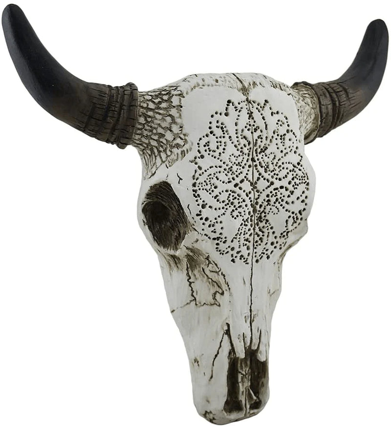 Zeckos Tribal Design Carved White Bull Skull Wall Hanging Home & Garden > Decor > Artwork > Sculptures & Statues Zeckos Default Title  