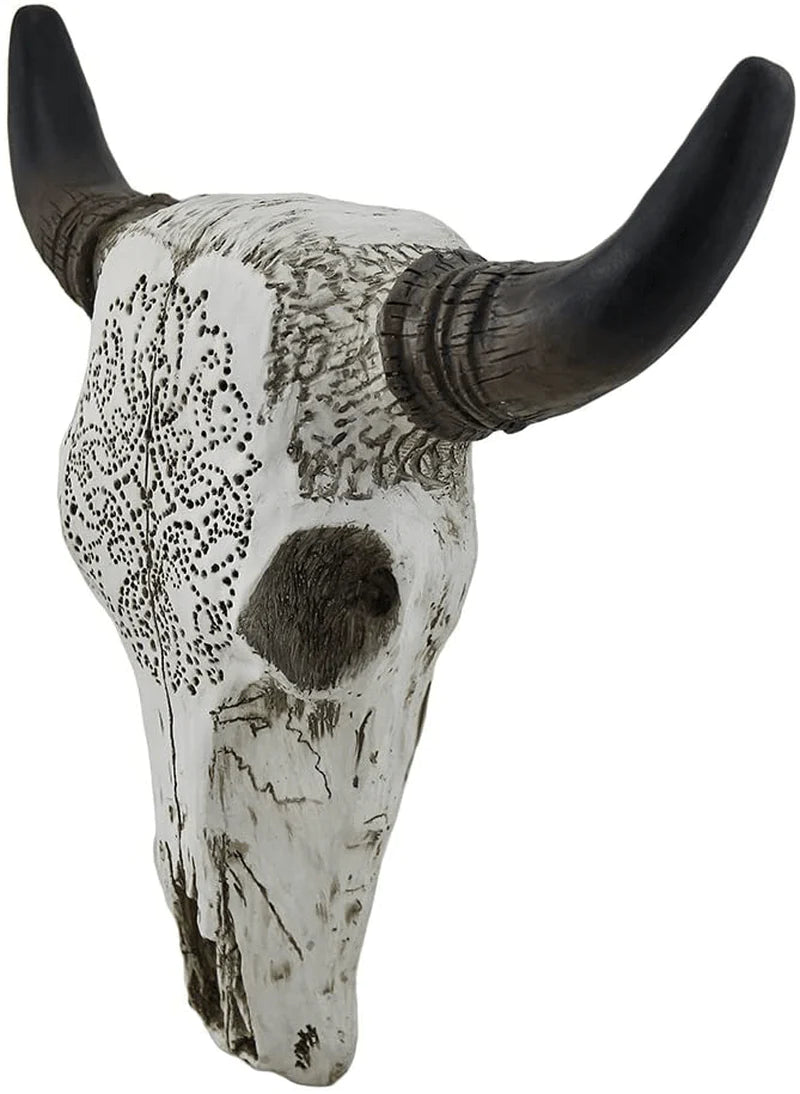 Zeckos Tribal Design Carved White Bull Skull Wall Hanging Home & Garden > Decor > Artwork > Sculptures & Statues Zeckos   