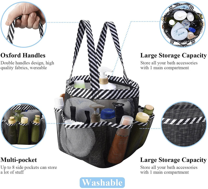 Zecval Mesh Shower Caddy Tote, Portable Shower Bag College Dorm Bathroom Caddy Organizer with 8 Storage Pockets Toiletry Bathroom Organizer, for College Dorm Room Essentials Sporting Goods > Outdoor Recreation > Camping & Hiking > Portable Toilets & Showers Zecval   