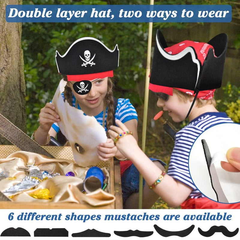 Zeedix 18 Pcs Pirate Hat Set 6 Pcs Felt Pirate Hats 6 Pcs Fake Mustaches 6 Pcs Pirate Eye Patches for Kids, Pirate Eye Mask Costume Accessories Pirate Party Favors for Halloween Masquerade Cosplay Apparel & Accessories > Costumes & Accessories > Masks ZeeDix   
