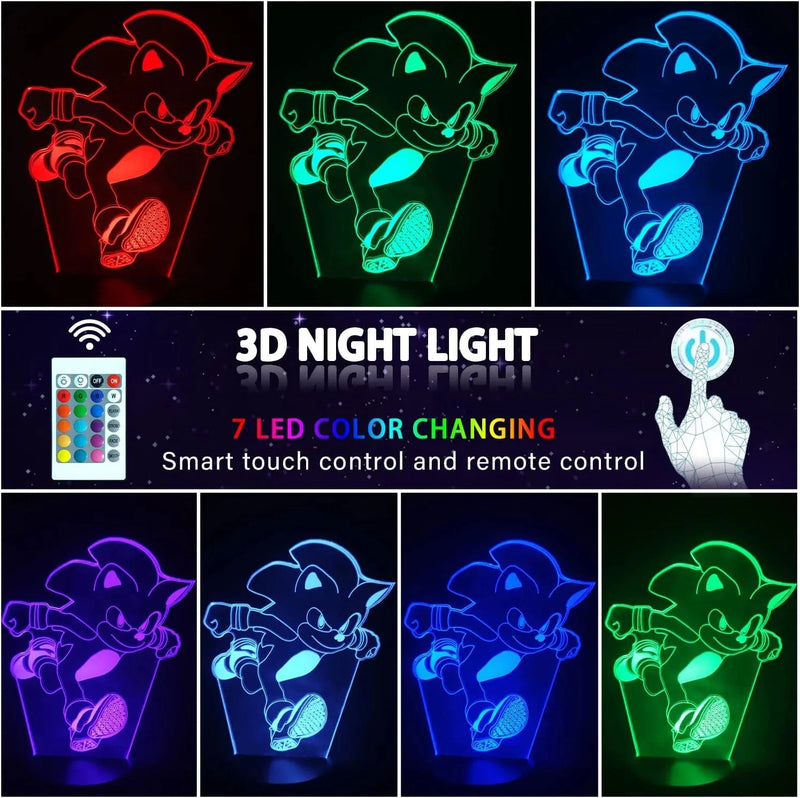 ZEFITOS Christmas Gifts for Kids, 3D Sonic Toys Night Light, 16 Color Change Illusion Sonic Hedgehog Lamp with Remote Control, Creative Gift for Boys Girls Birthday