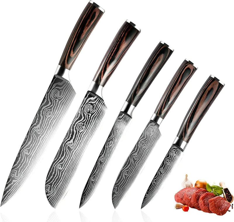 ZENG Chef Knife Set, Kitchen Chef'S Knives Set Stainless Steel Sharp Japanese Boxed Knives Set with Sheath, 5 PCS Knife Set for Professional Chefs Home & Garden > Kitchen & Dining > Kitchen Tools & Utensils > Kitchen Knives ZENG 5 in 1  
