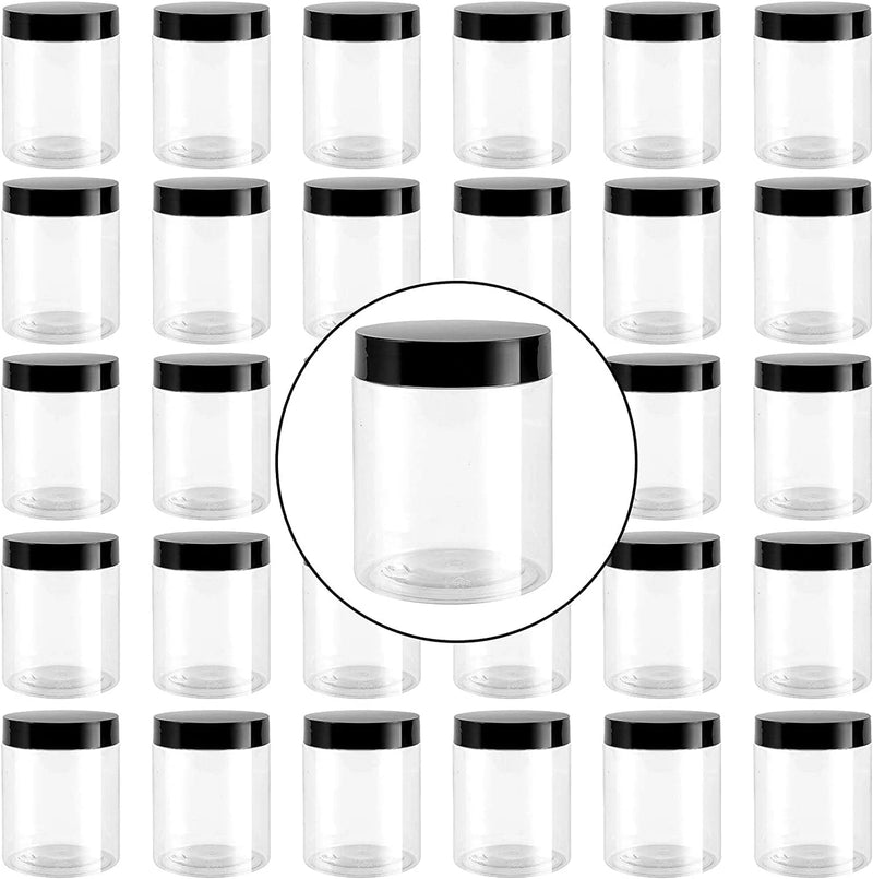 ZEONHEI 30 PCS 8 Oz Plastic Slime Jars with Black Lid, No-Bpa Clear Container Wide-Mouth Transparent Storage Bottle for Slime Food Cream Jam DIY Bathroom Kitchen