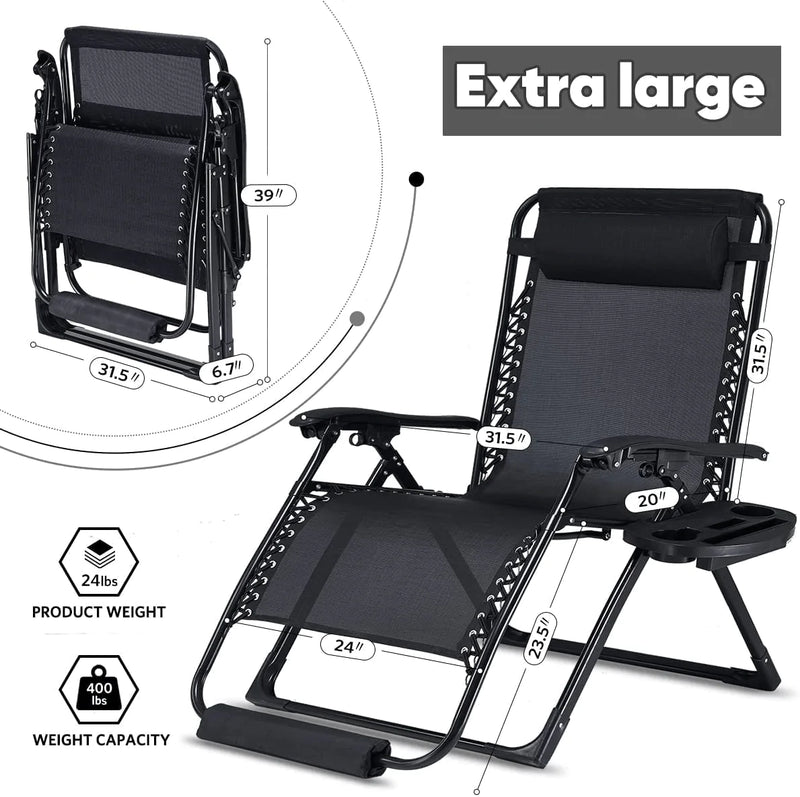 Zero Gravity Chair Oversized Recliner with Foot Cushion, Support 400Lbs 4 Inch Wider, Outdoor Patio Lawn Chair with Cup Holder and Headrest