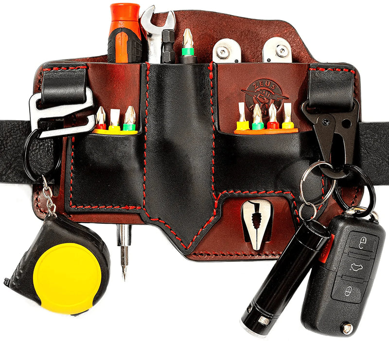 ZEUSRANGE Multitool Leather Sheath for Belt- Leather EDC Pocket Organizer for Men with Pen Holder, Key, Tape Measure, Flashlight, and Tools Holder, Handmade EDC Belt Holster, Belt Pouch for Camping Sporting Goods > Outdoor Recreation > Camping & Hiking > Camping Tools Spear   