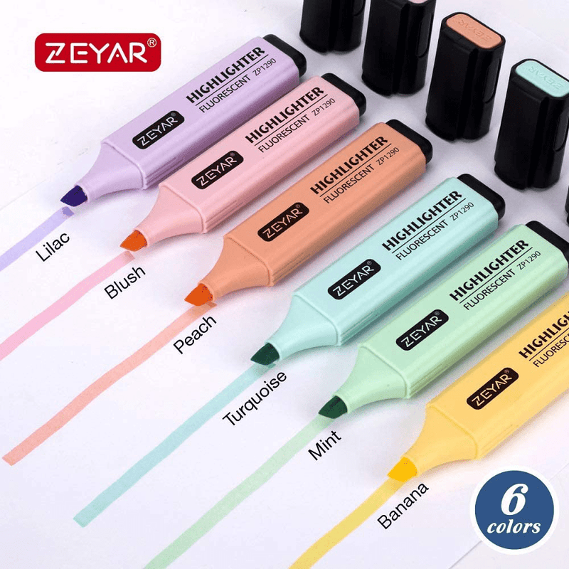 ZEYAR Highlighter, Pastel Colors Chisel Tip Marker Pen, Assorted Colors, Water Based, Quick Dry (6 Macaron Colors) Office Supplies > General Office Supplies ZEYAR   