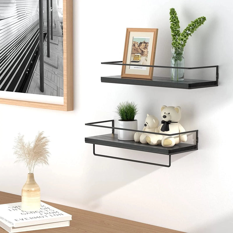 ZGO Floating Shelves for Wall Set of 2, Wall Mounted Storage Shelves with Black Metal Frame and Towel Rack for Bathroom, Bedroom, Living Room, Kitchen, Office (Black)… Home & Garden > Household Supplies > Storage & Organization ZGO   