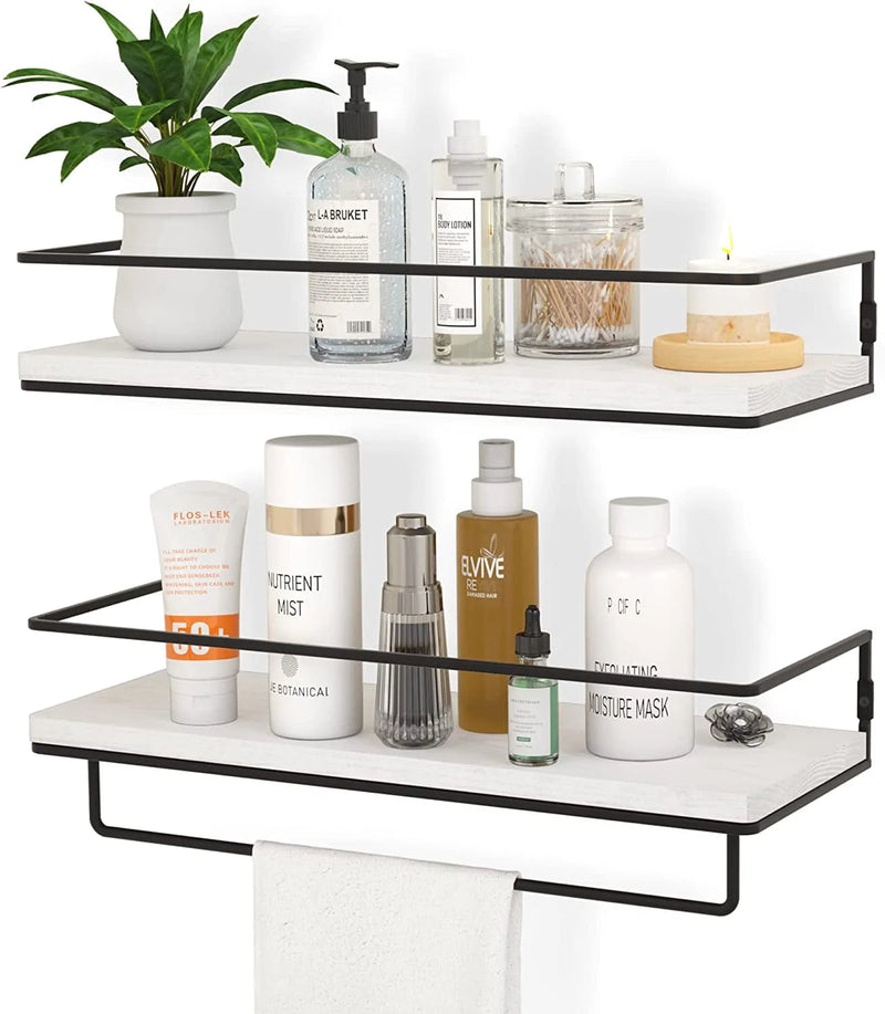 ZGO Floating Shelves for Wall Set of 2, Wall Mounted Storage Shelves with Black Metal Frame and Towel Rack for Bathroom, Bedroom, Living Room, Kitchen, Office (Black)… Home & Garden > Household Supplies > Storage & Organization ZGO White  